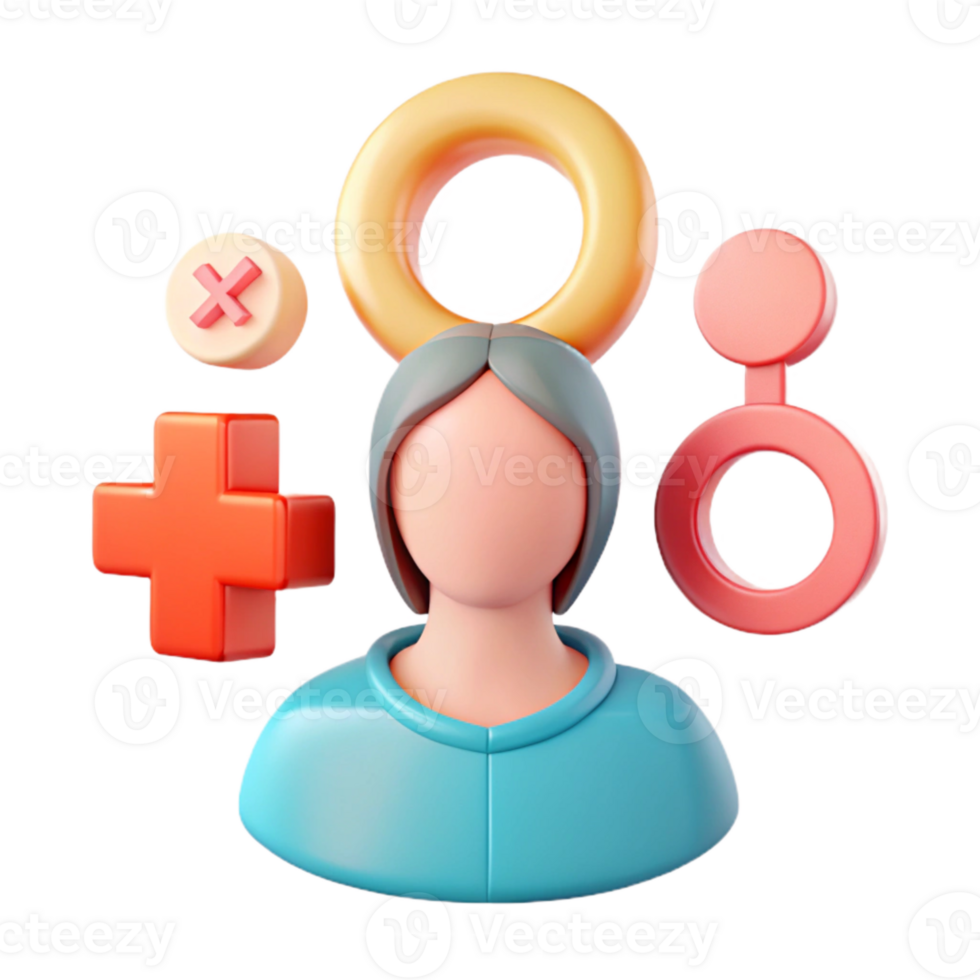 3D Rendered User Icon with Plus, Minus, and Circle Symbols png