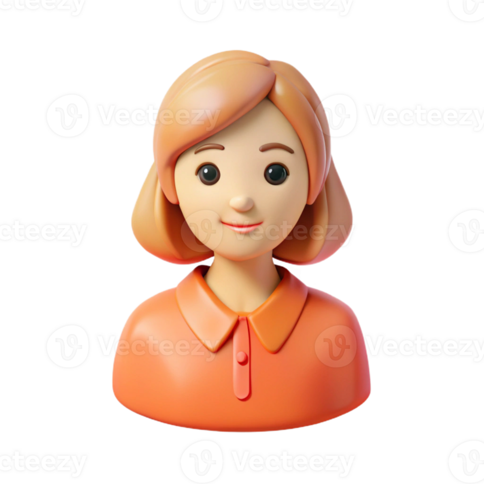 Smiling 3D Cartoon Woman Avatar with Short Blonde Hair and Orange Shirt png