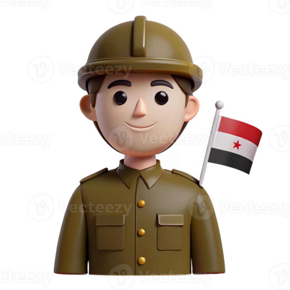 Smiling Cartoon Soldier Holding a Flag png