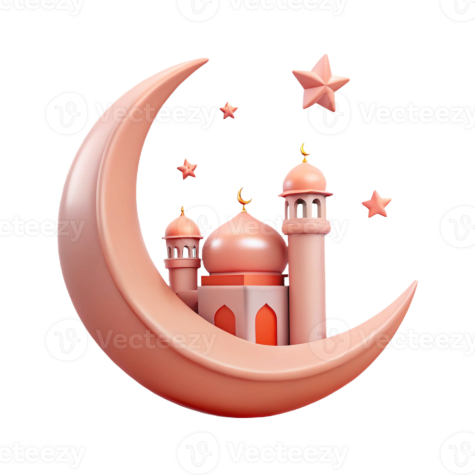 Crescent Moon with Mosque and Stars png