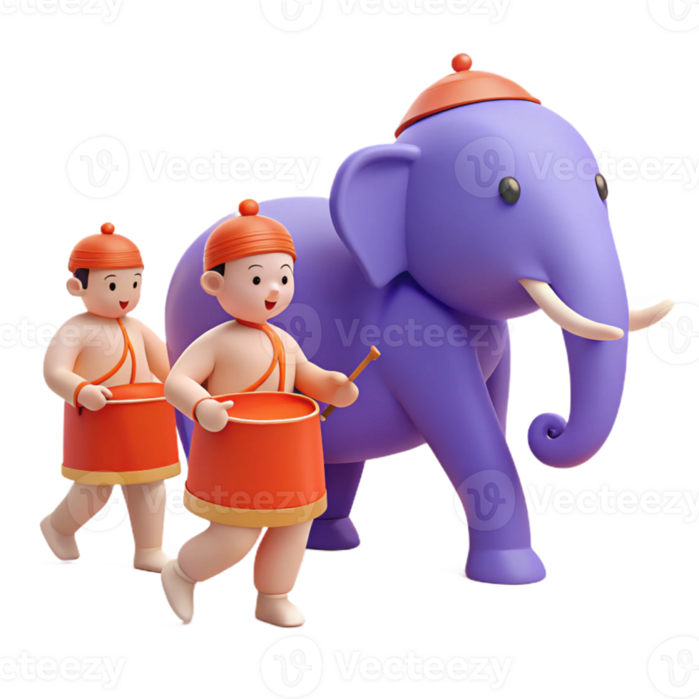 Cartoon Elephant with Drummers png