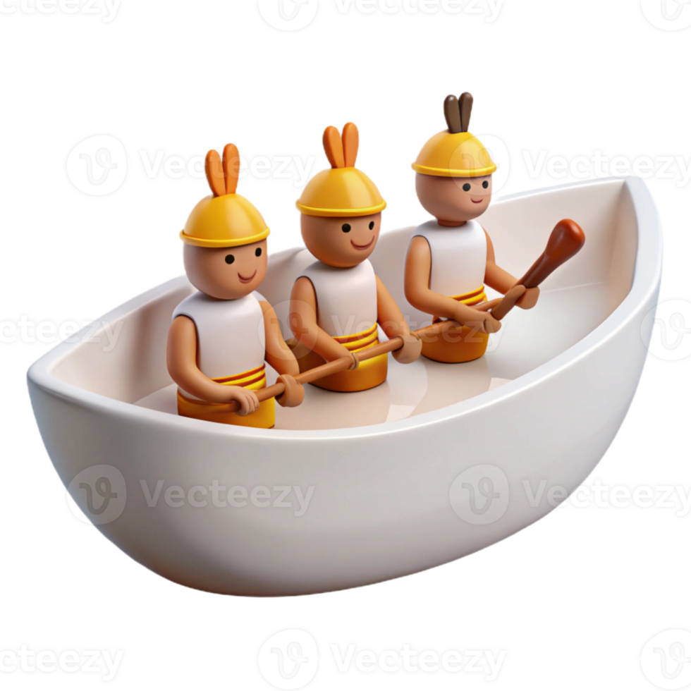 Three Cartoon Characters Rowing a Boat Together png