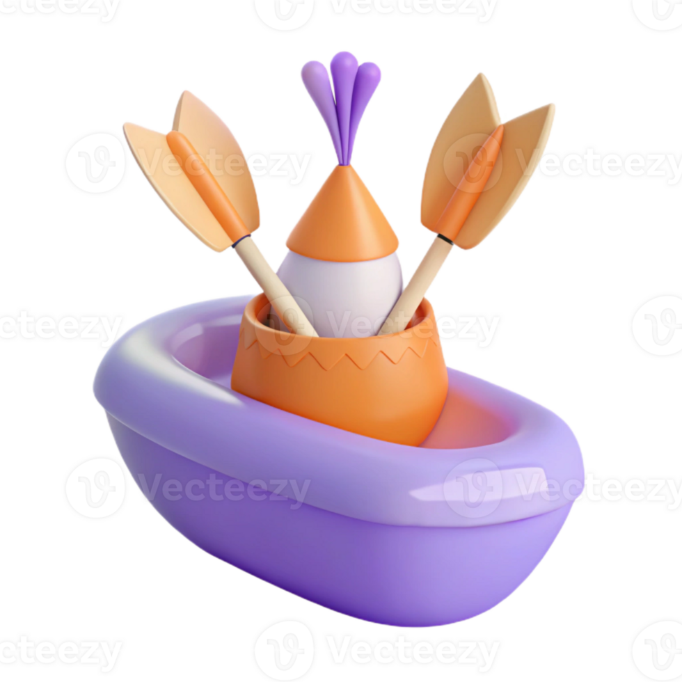 Purple Boat with Two Orange Oars and a Cone png