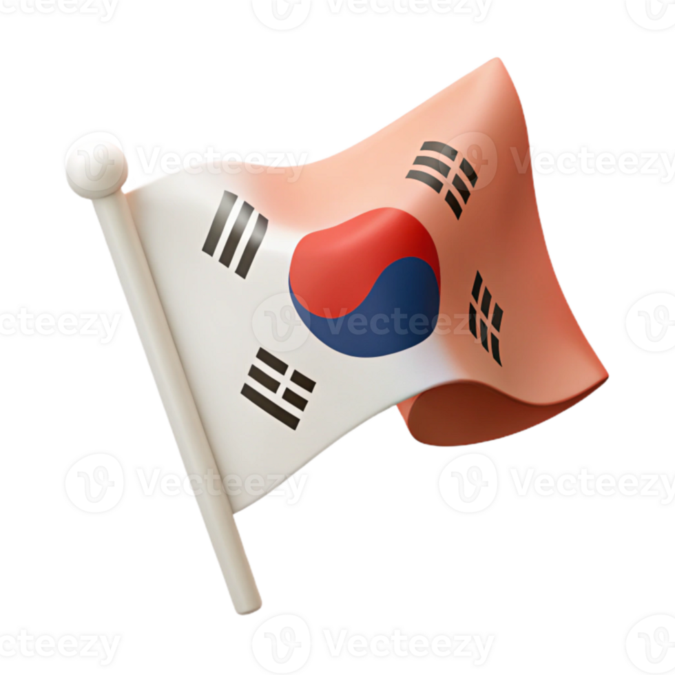 Waving South Korean Flag with Taegeuk Symbol png