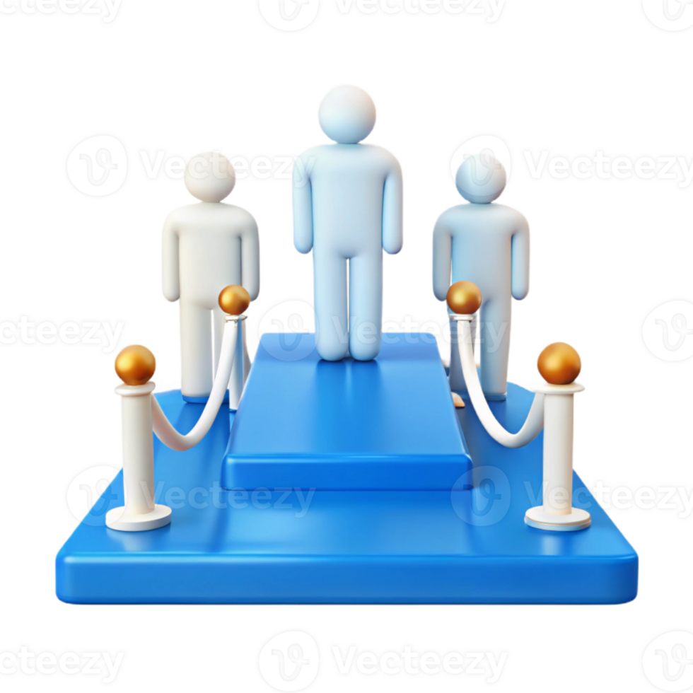 3D Illustration of Three People on a Podium with Gold Stanchions png