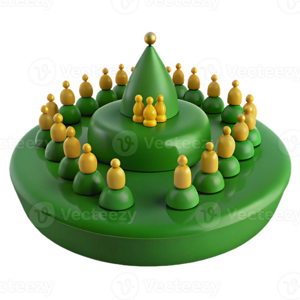 3D Illustration of a Hierarchical Structure with Many People on a Green Platform png