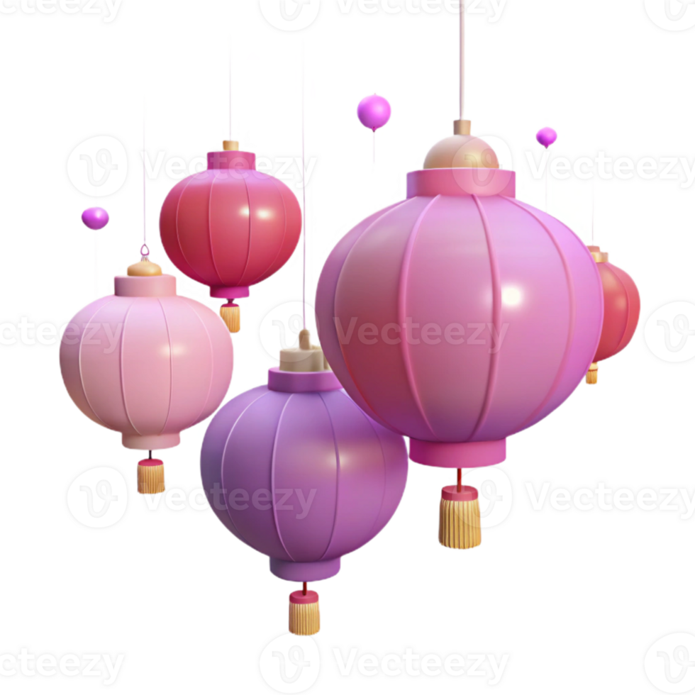 Pink and Purple Lanterns Hanging in the Air png