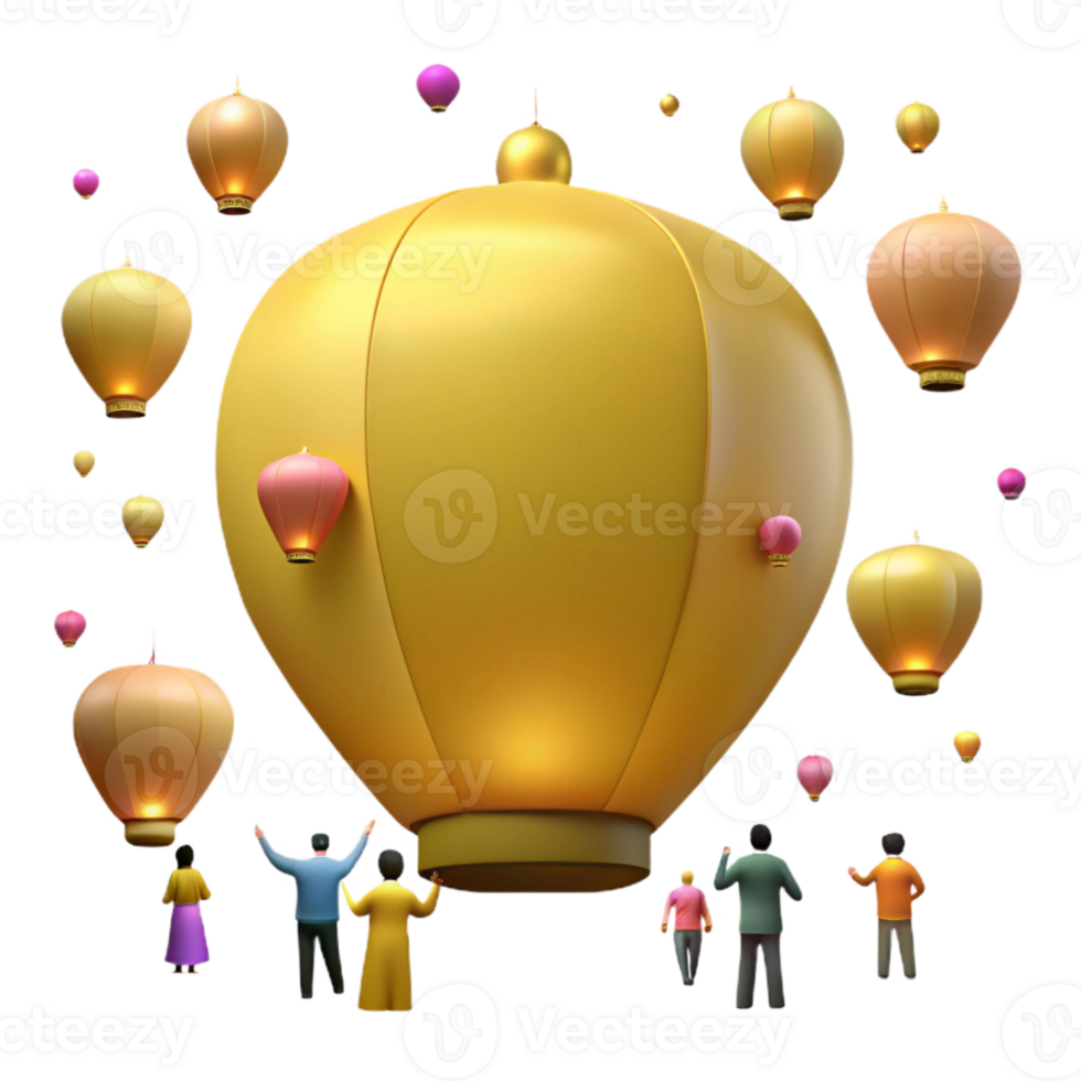 Group of People Watching Lanterns Float in the Sky png