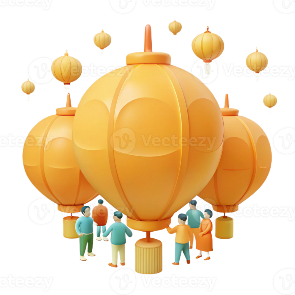 Celebration with Hanging Lanterns and People png
