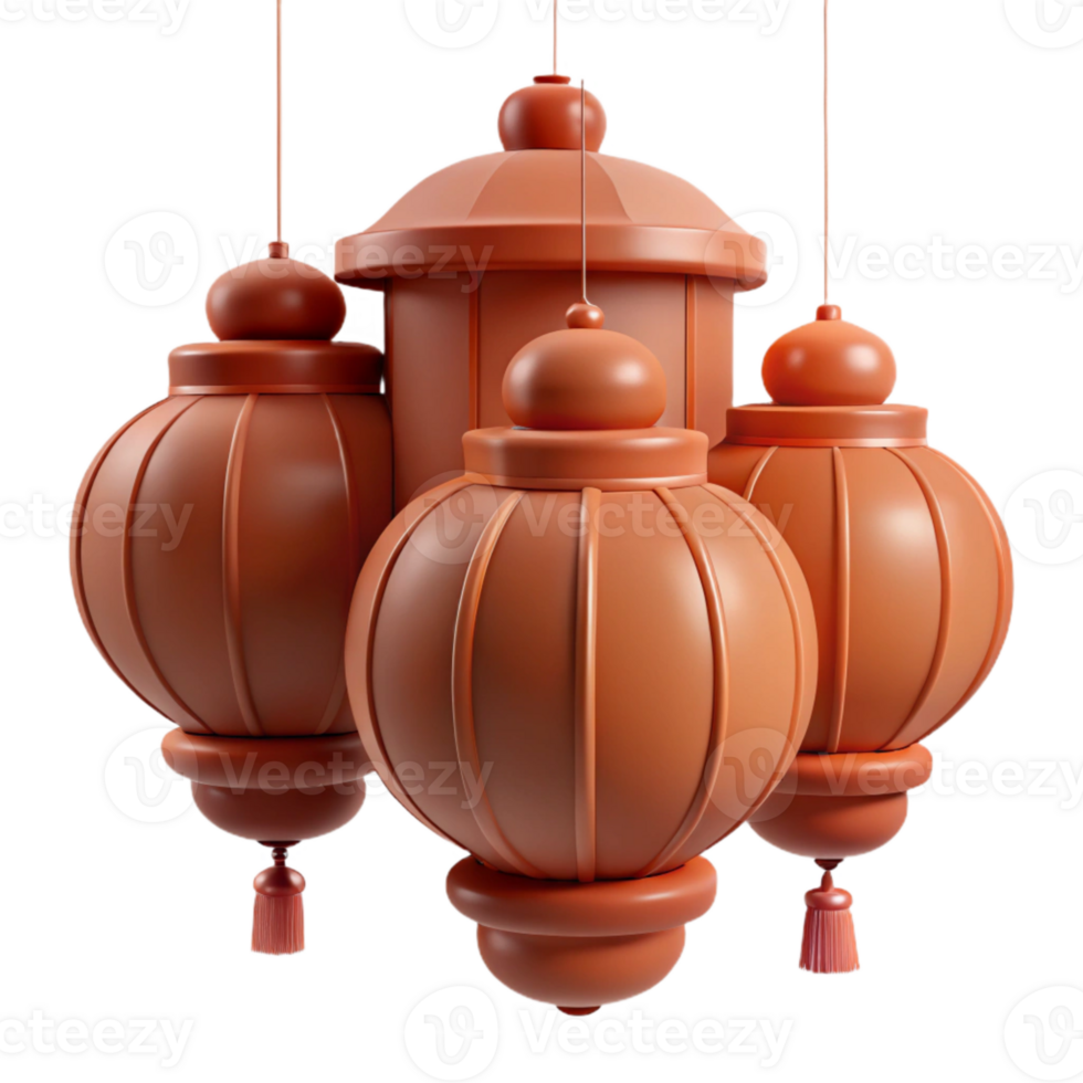 Orange Hanging Lanterns with Tassels png