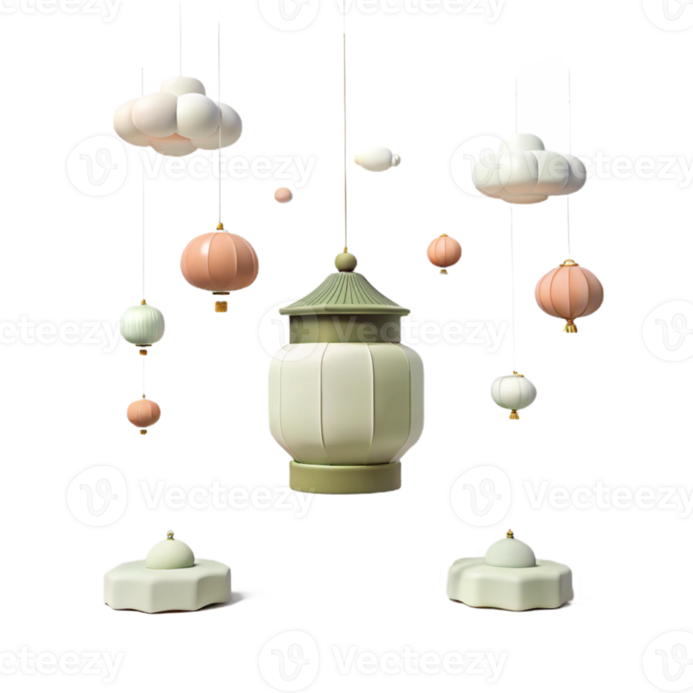 Decorative Hanging Lanterns with Cloud Shapes png