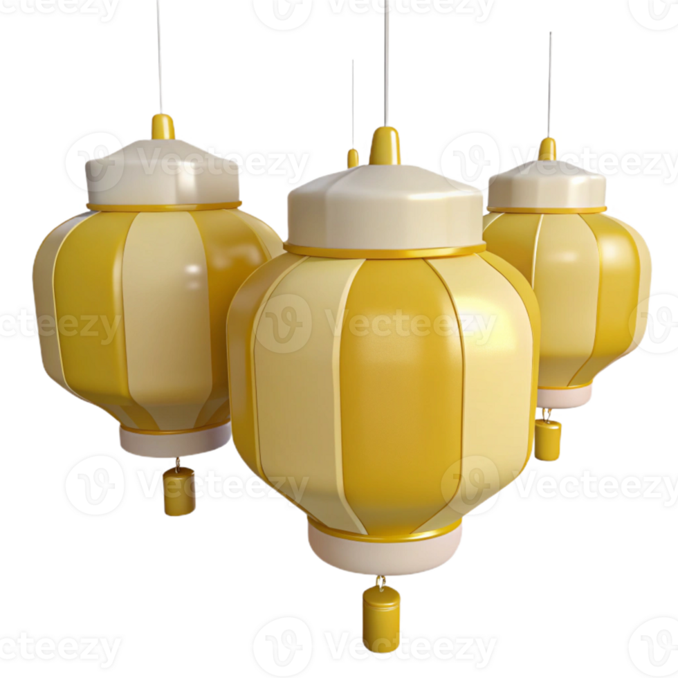 3D Rendered Yellow and White Striped Lanterns png