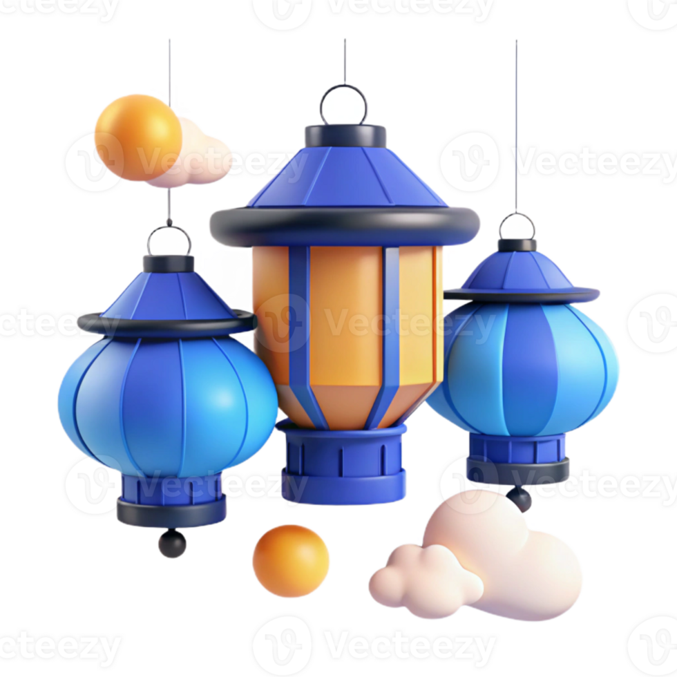 3D Rendered Festive Lanterns with Clouds png
