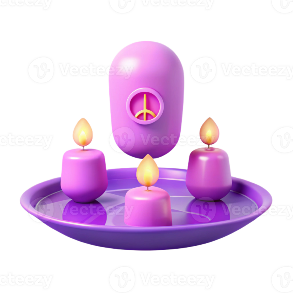 3D Render of Three Candles with Peace Symbol on Plate png