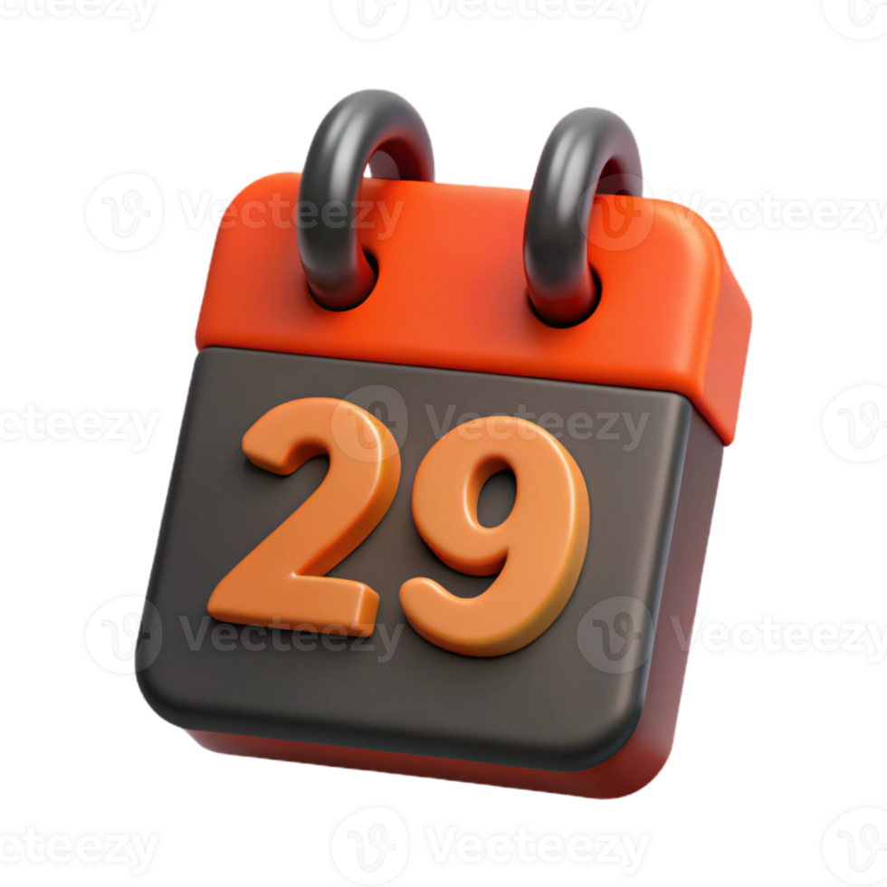 3D Calendar Icon with the Number 29 png