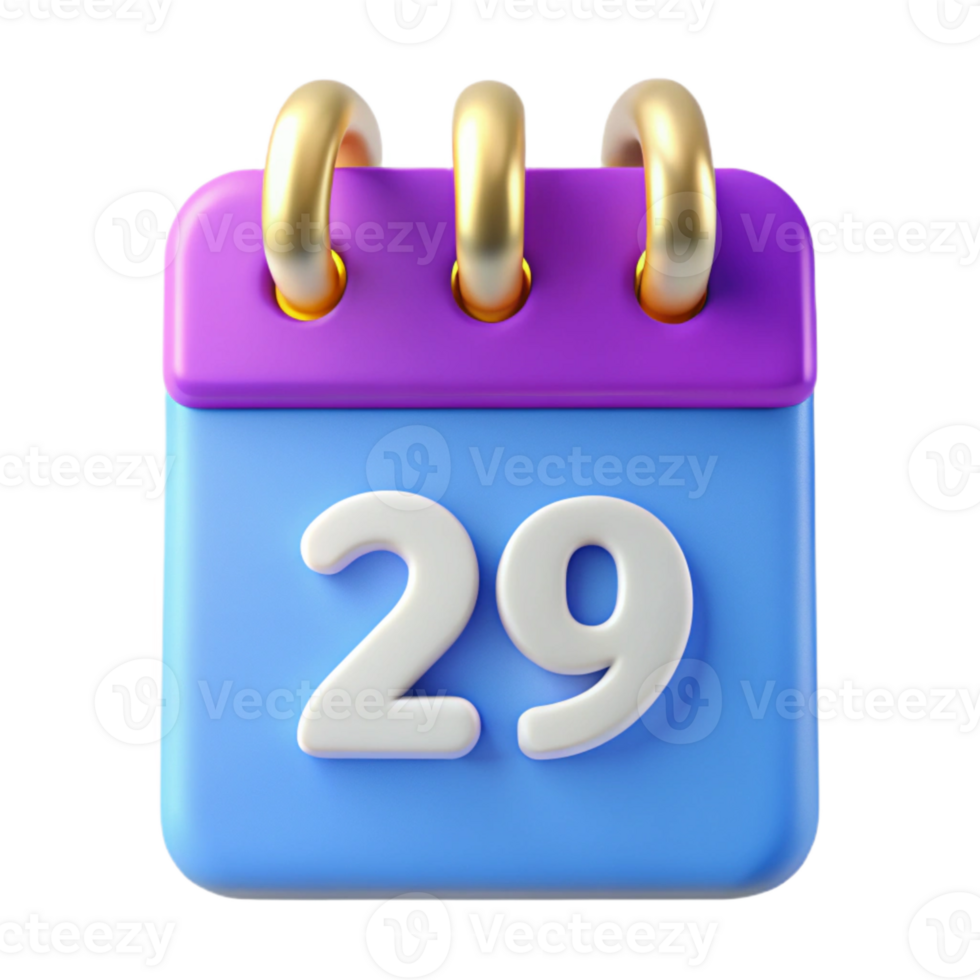 3D Calendar Icon with the Number 29 png