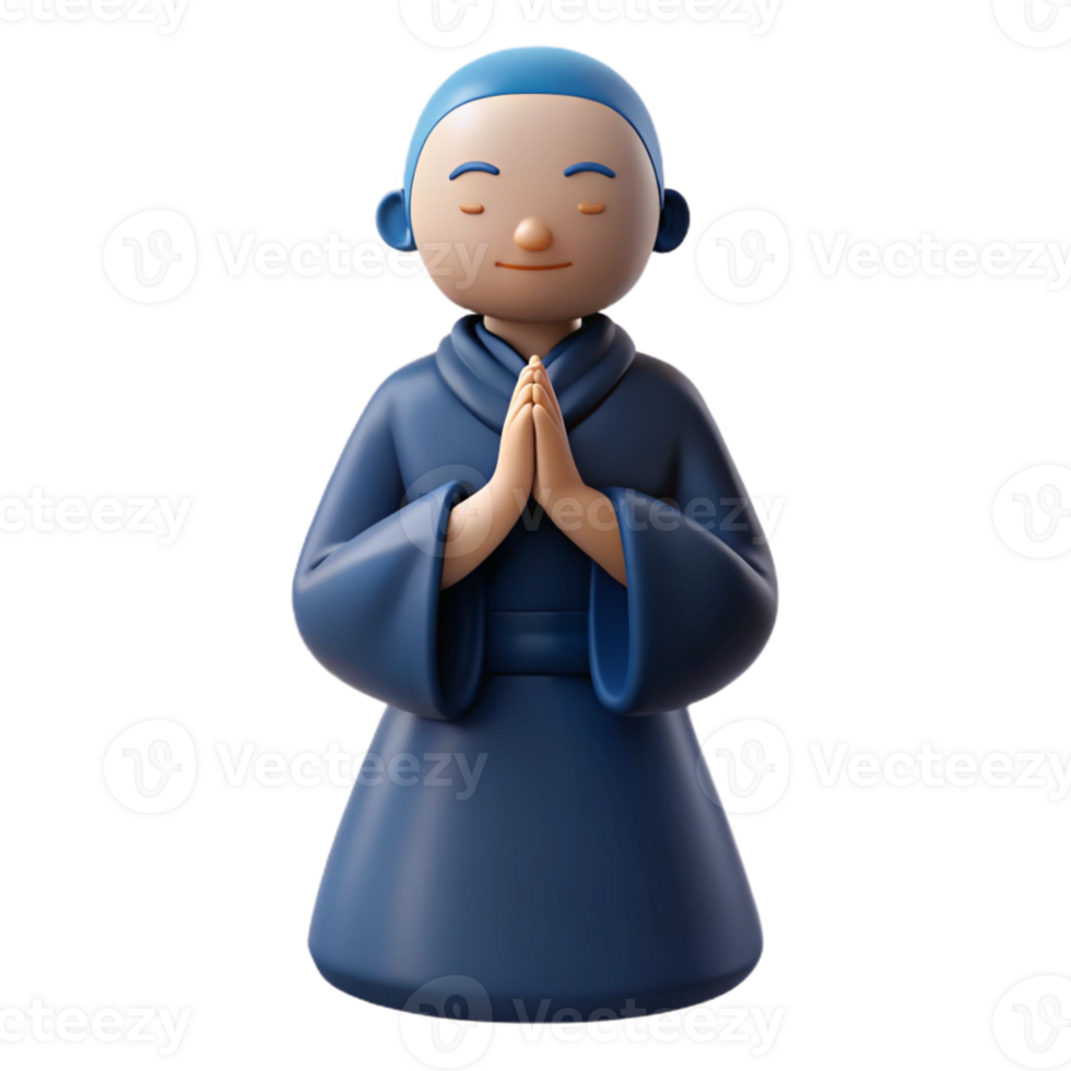 3D Illustration of a Monk in Prayer Position png