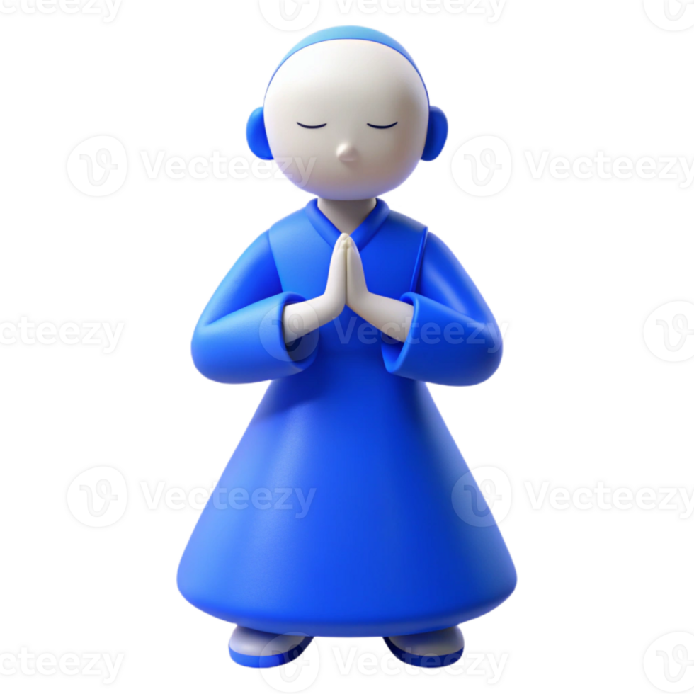 3D Cartoon Character Praying in Blue Robe png