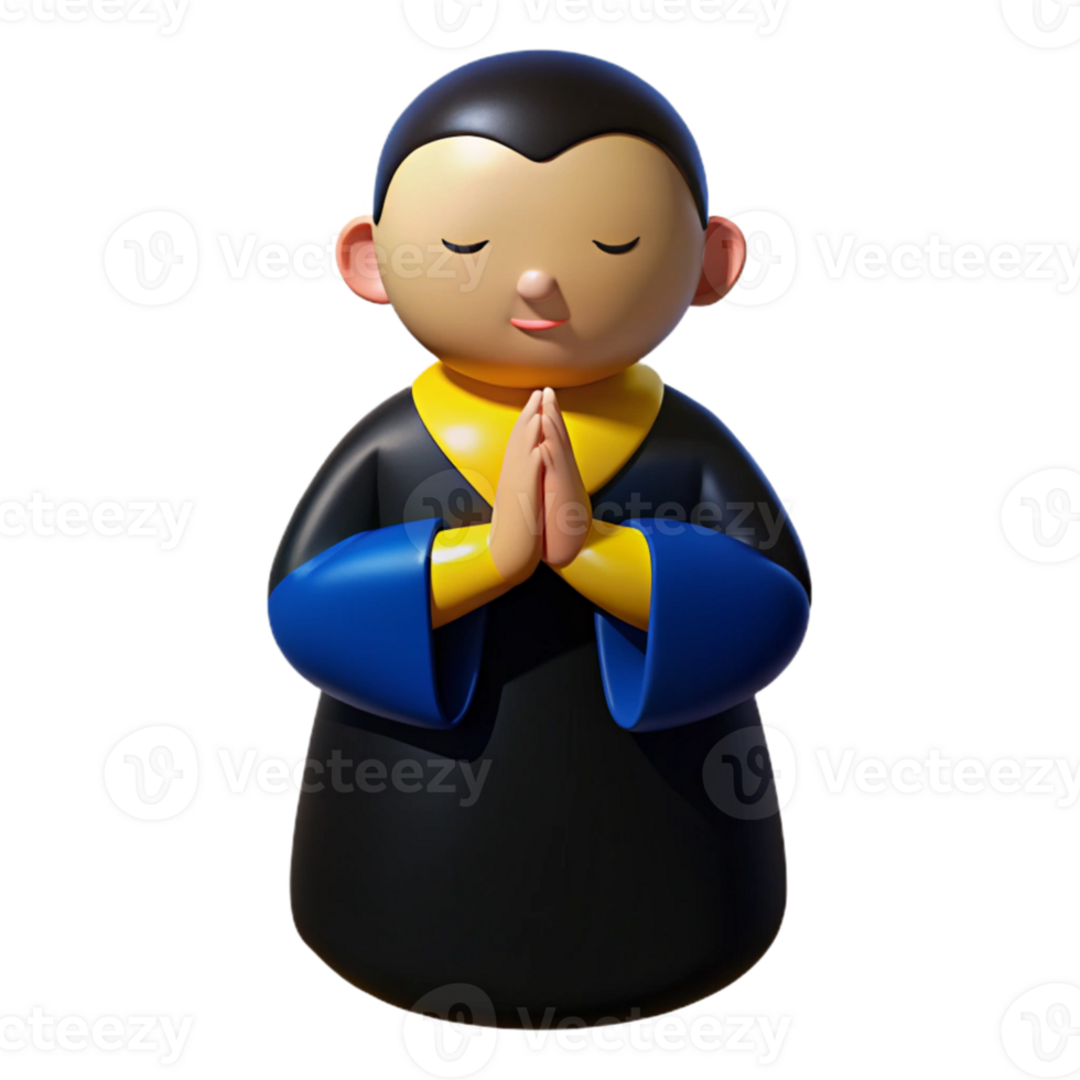3D Cartoon Monk Praying in Meditation png