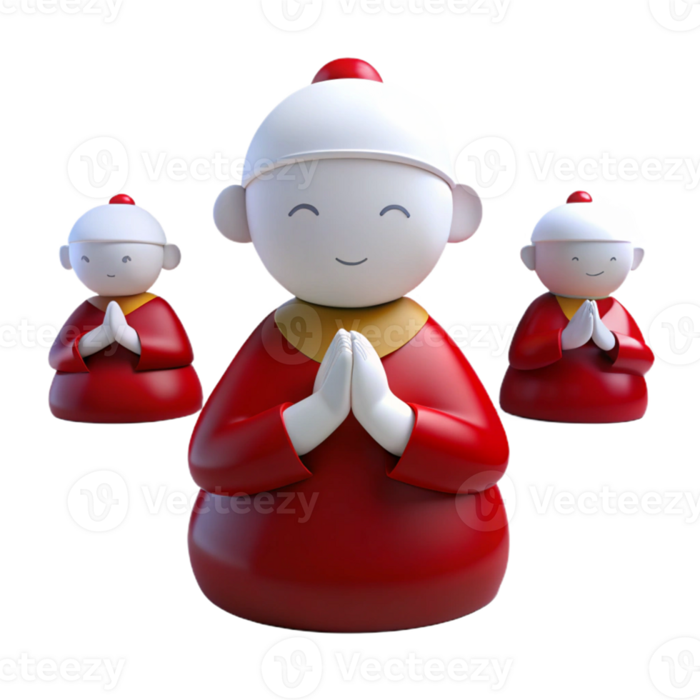 Three Smiling Figures in Red Robes with Hands in Prayer Position png