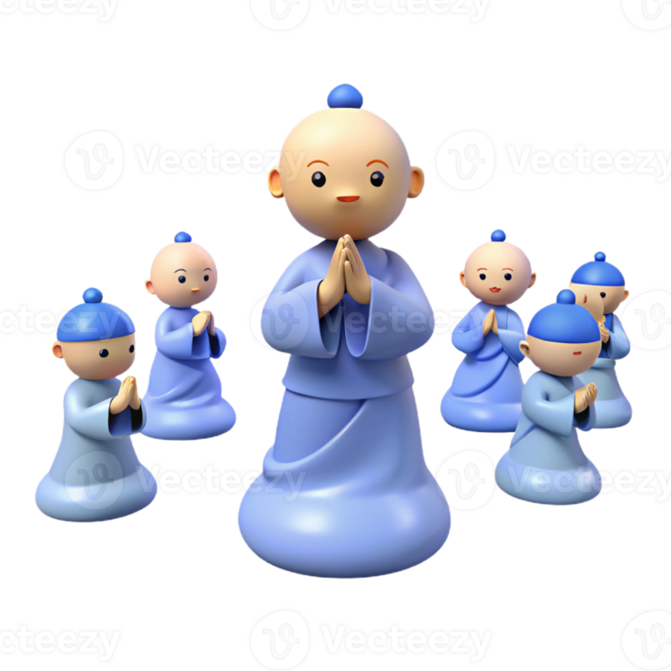 Group of Cartoon Monks in Prayer Pose png