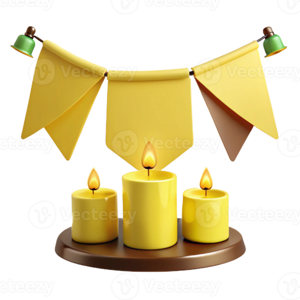 Three Burning Candles with Yellow Banners png