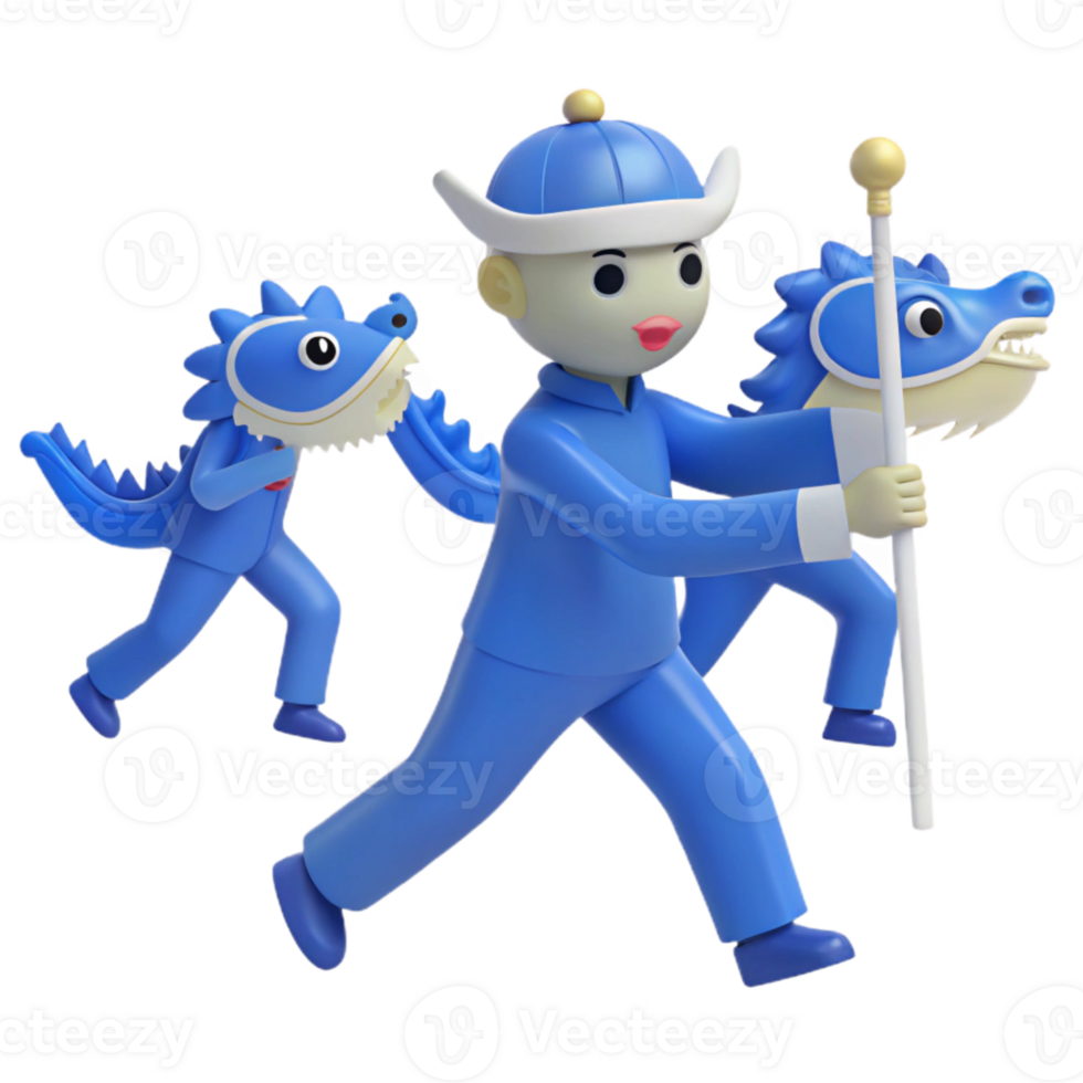 3D Cartoon Character Holding Dragon Puppet png