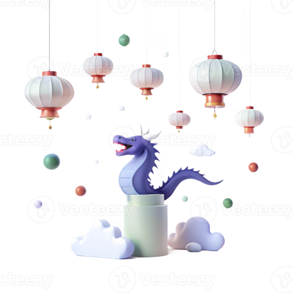 Purple Dragon with Lanterns and Clouds png