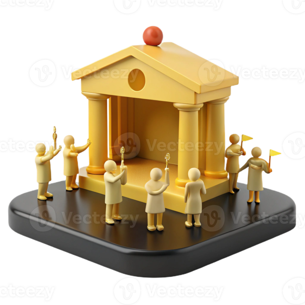 Golden Building with Figures Holding Flags png