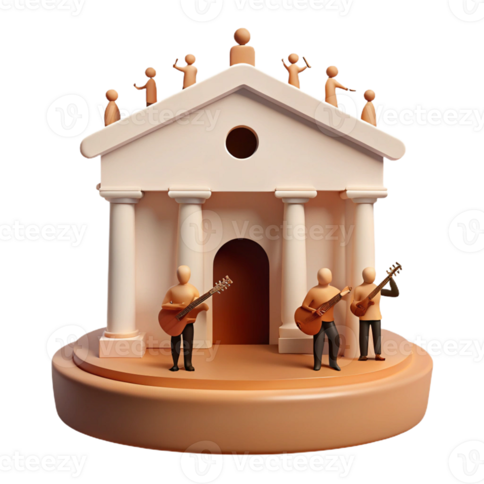 Concert Performance with Musicians Playing Guitars in Front of a Building png