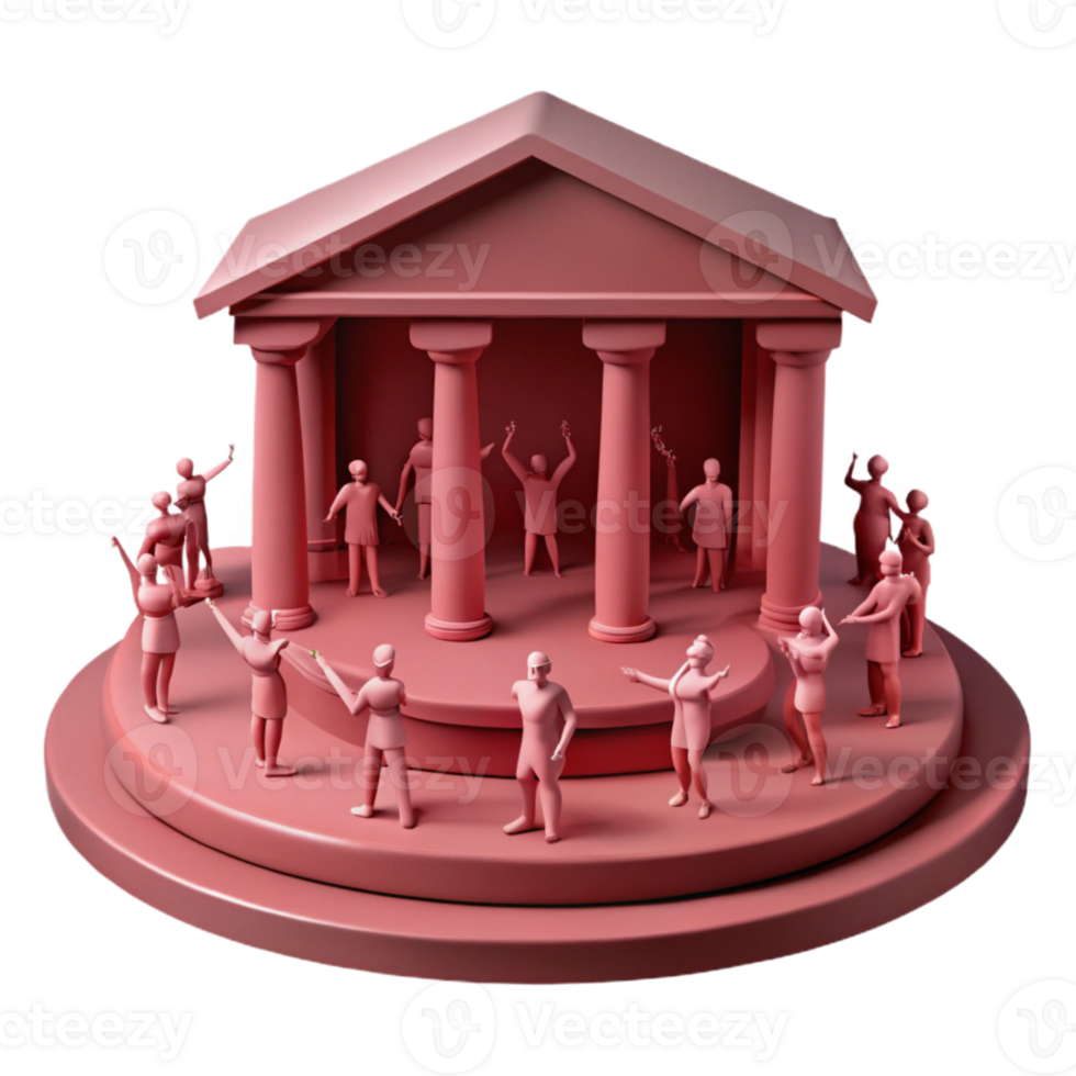 3D Render of People Gathering Around a Temple png