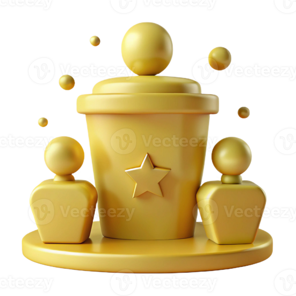 Gold Trophy with Star and Floating Balls png
