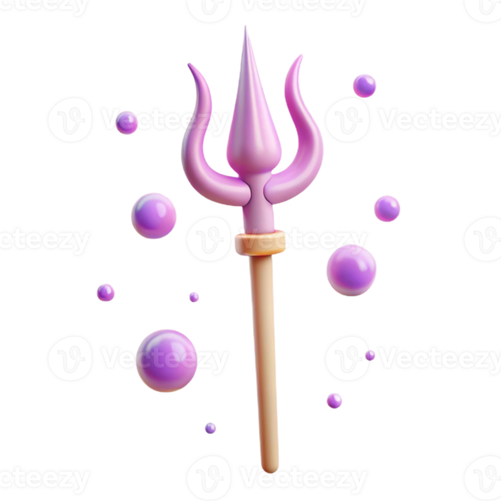 Purple 3D Trident with Floating Spheres png