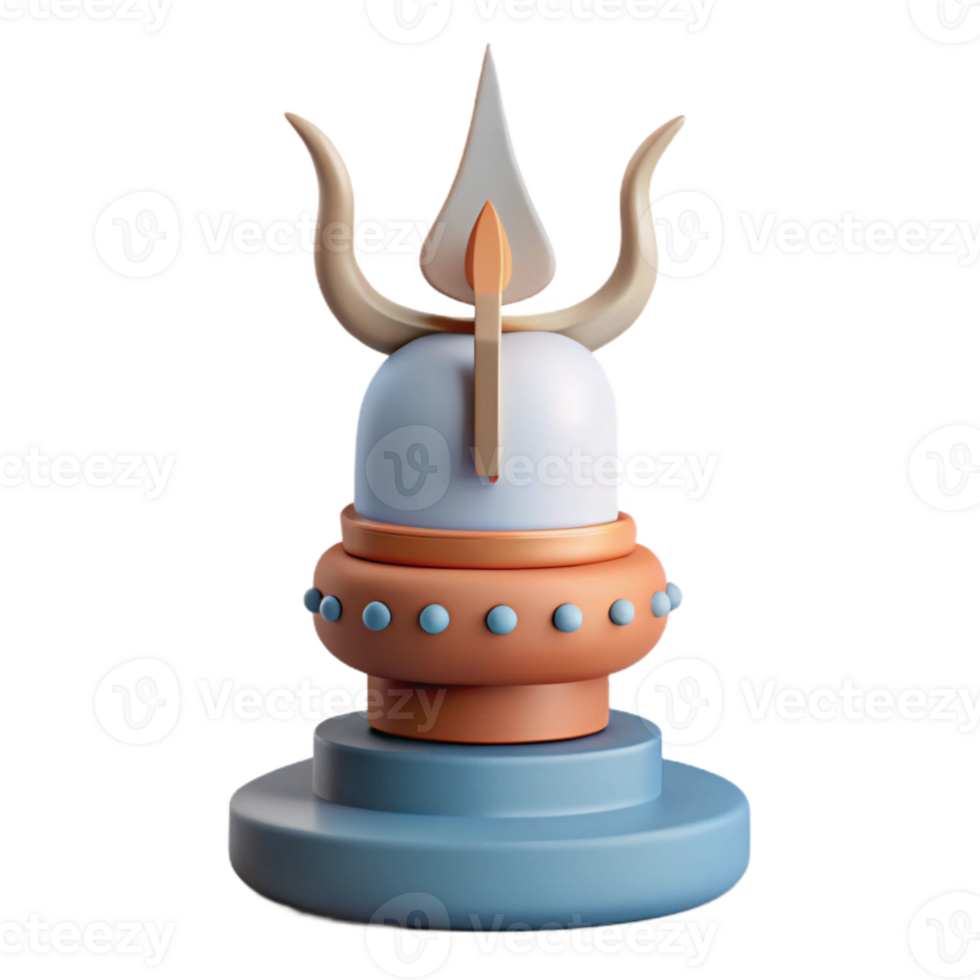 3D Render of a Symbolic Structure with a Flame and Curved Horns png