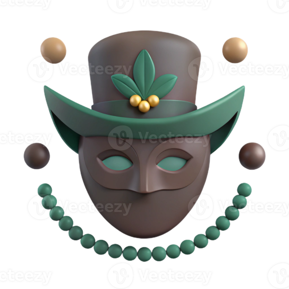3D Render of a Masked Figure with a Hat and Beads png