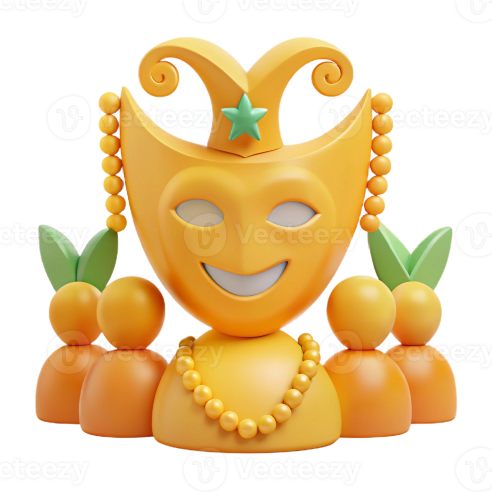 Smiling Mask with Jester Hat and Beads png
