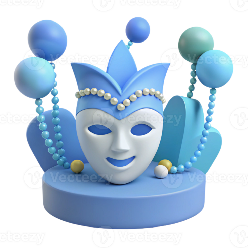 3D Render of a Festive Mask with Beads and Balloons png
