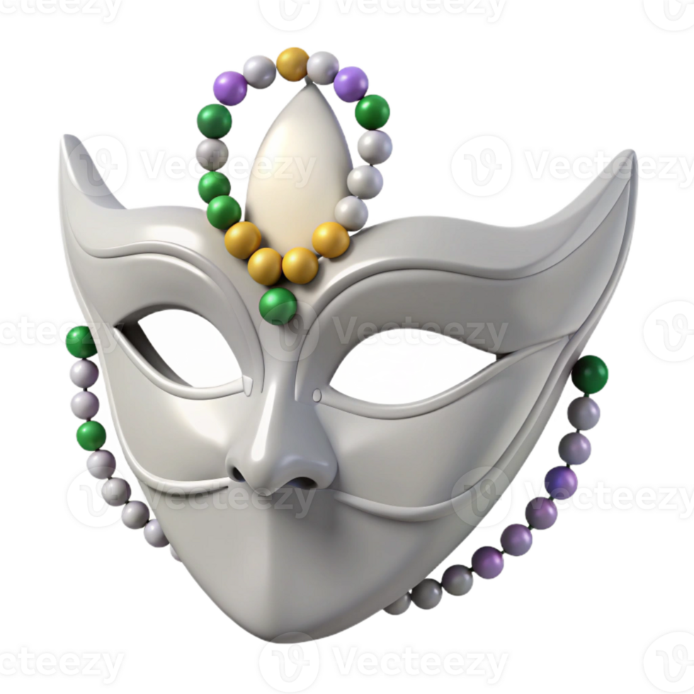 White Venetian Mask with Colorful Beads png