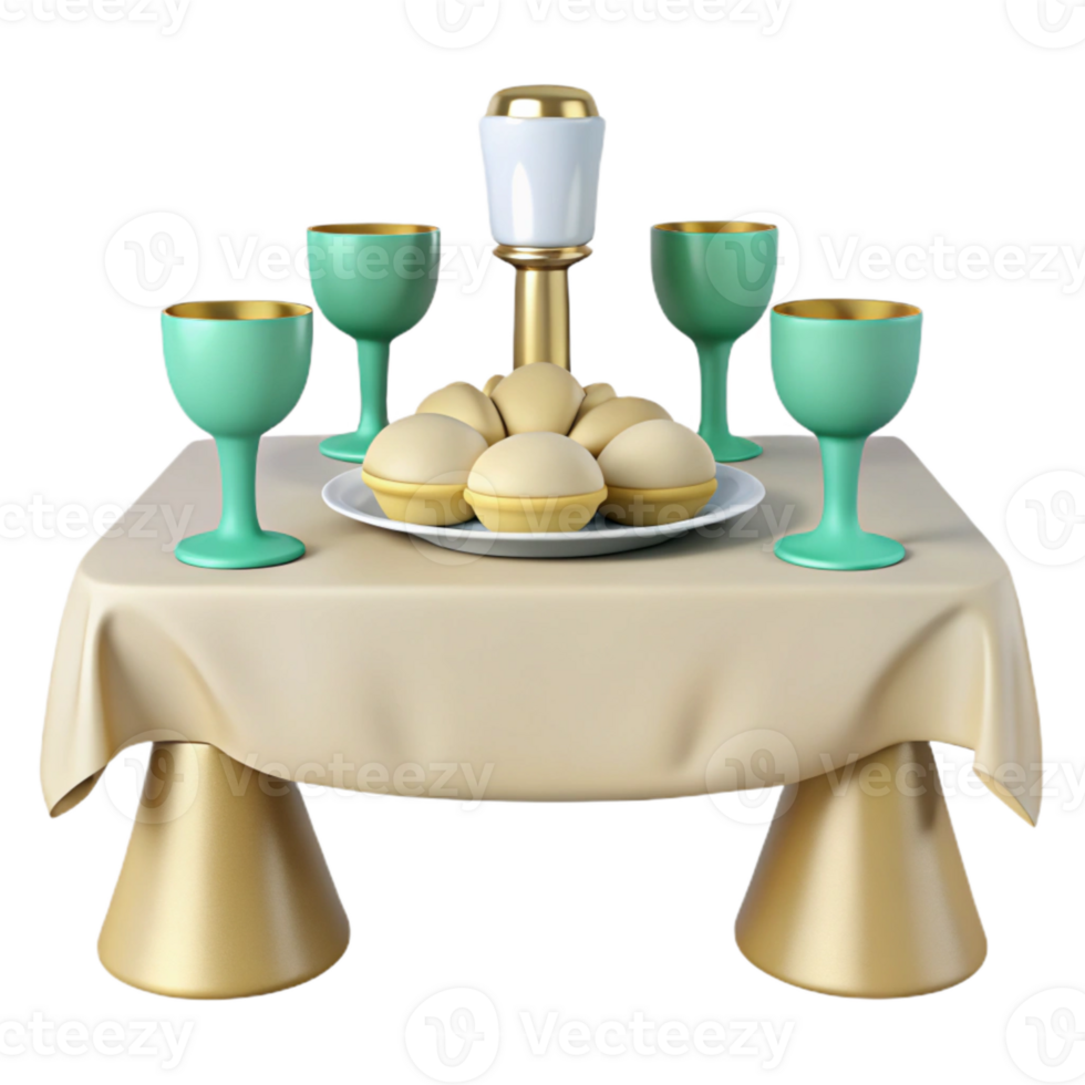 Table Setting with Green Goblets and Gold Stand png