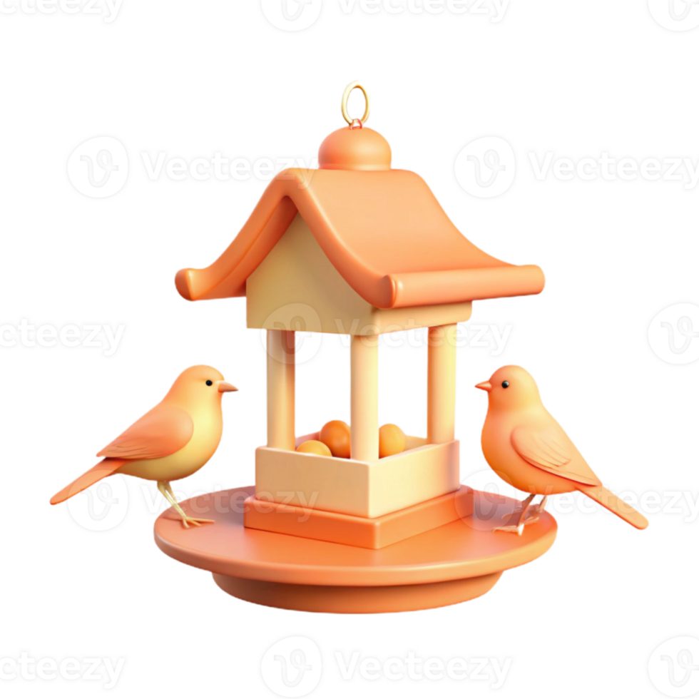 3D Render of a Bird Feeder with Two Birds png