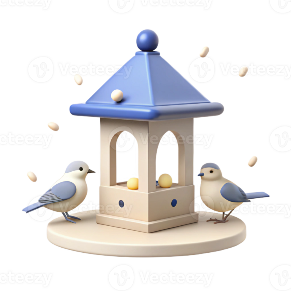3D Render of Two Birds at a Bird Feeder png
