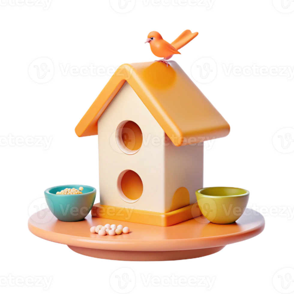 Birdhouse with Bird and Food Bowls png