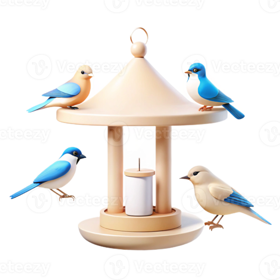 Bird Feeder with Four Birds png