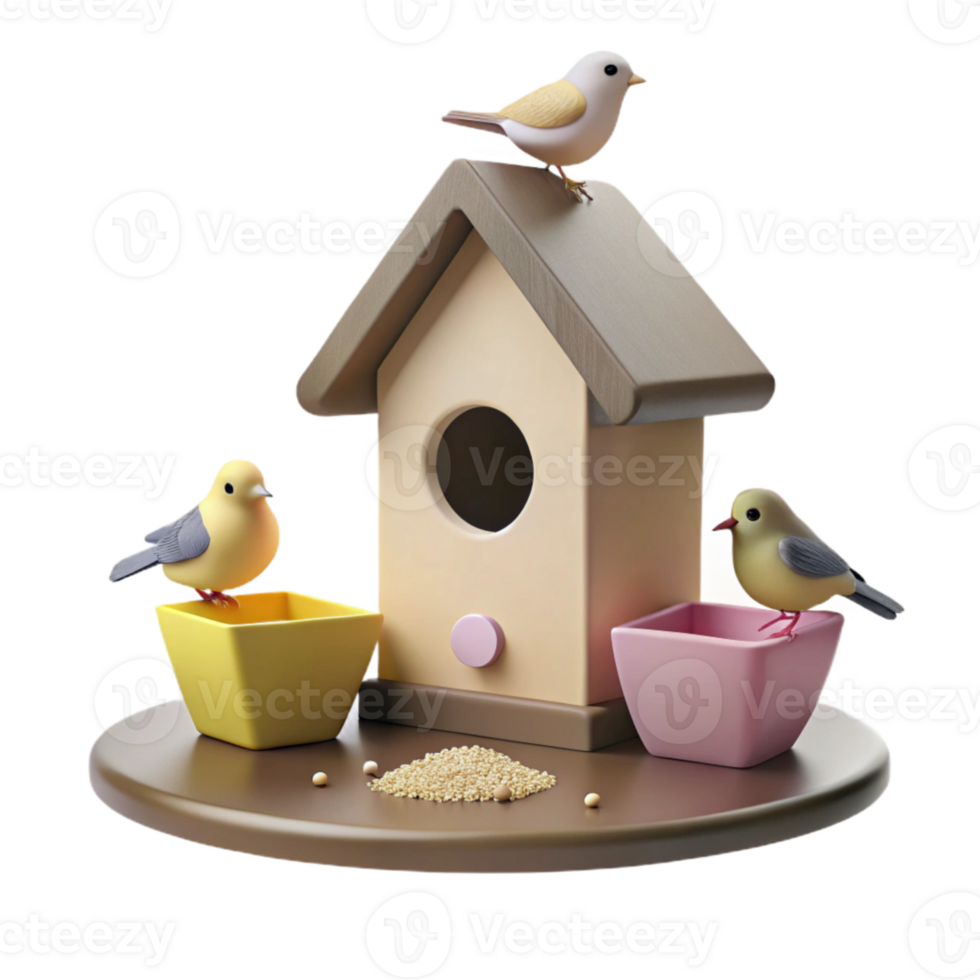 Cute Birdhouse with Birds and Seeds png