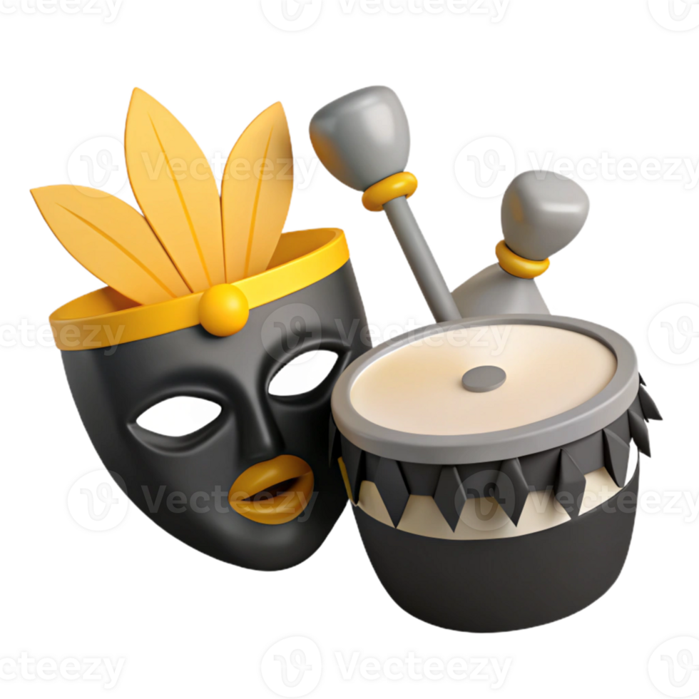 Carnival Mask with Drum and Sticks png