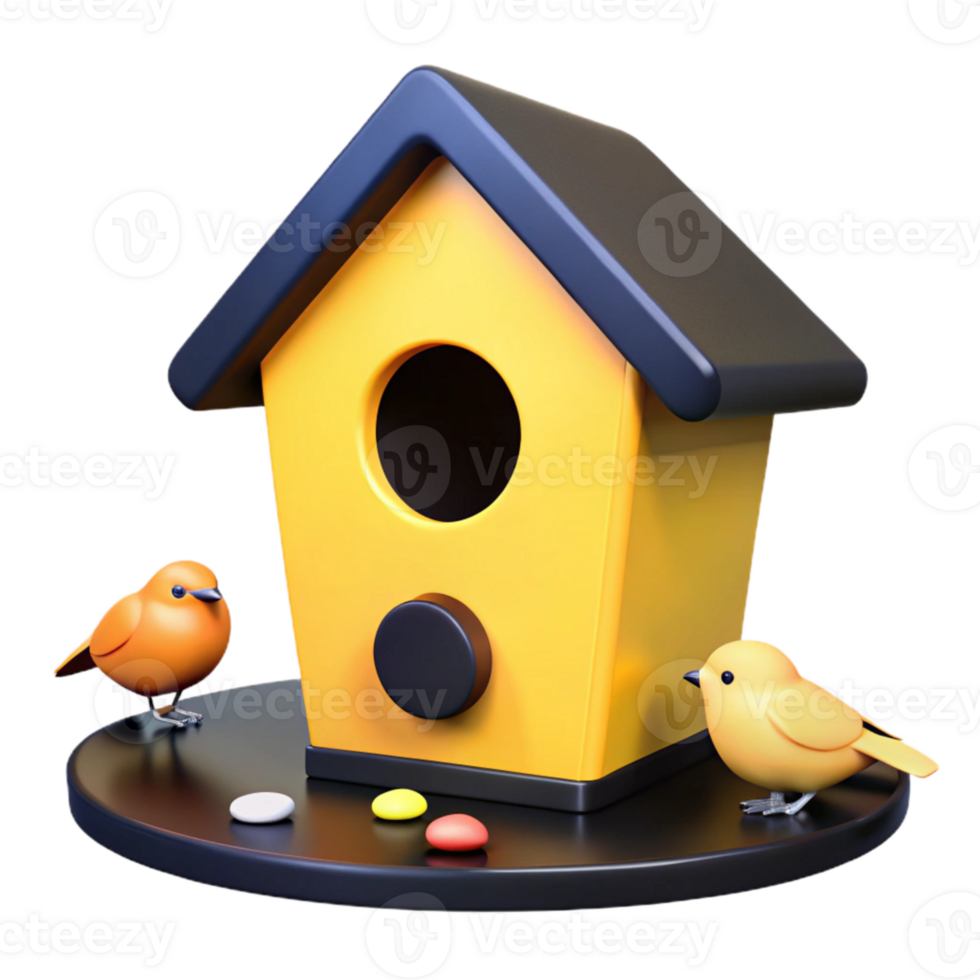 3D Rendered Birdhouse with Two Birds and Colorful Stones png
