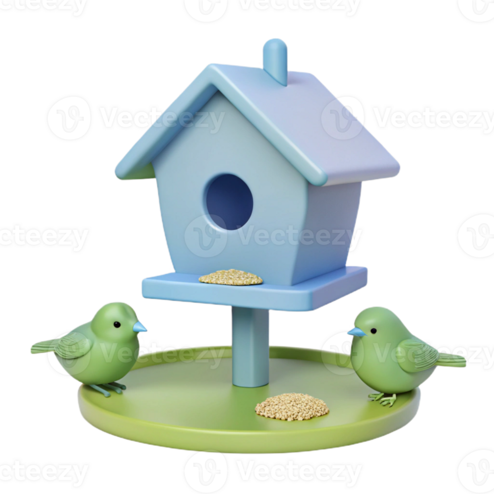 3D Render of a Birdhouse with Two Birds png