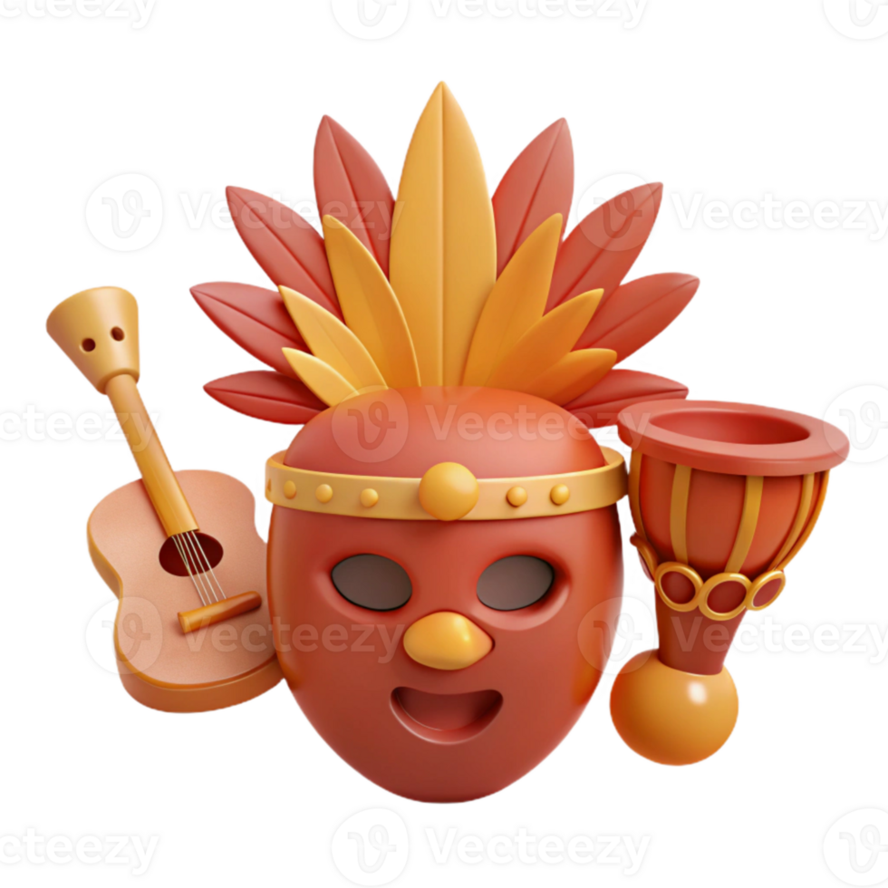 3D Cartoon Festive Mask with Guitar and Tambourine png