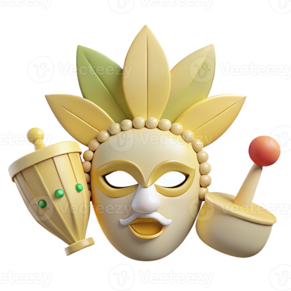 3D Rendered Mask with Feathers and Accessories png