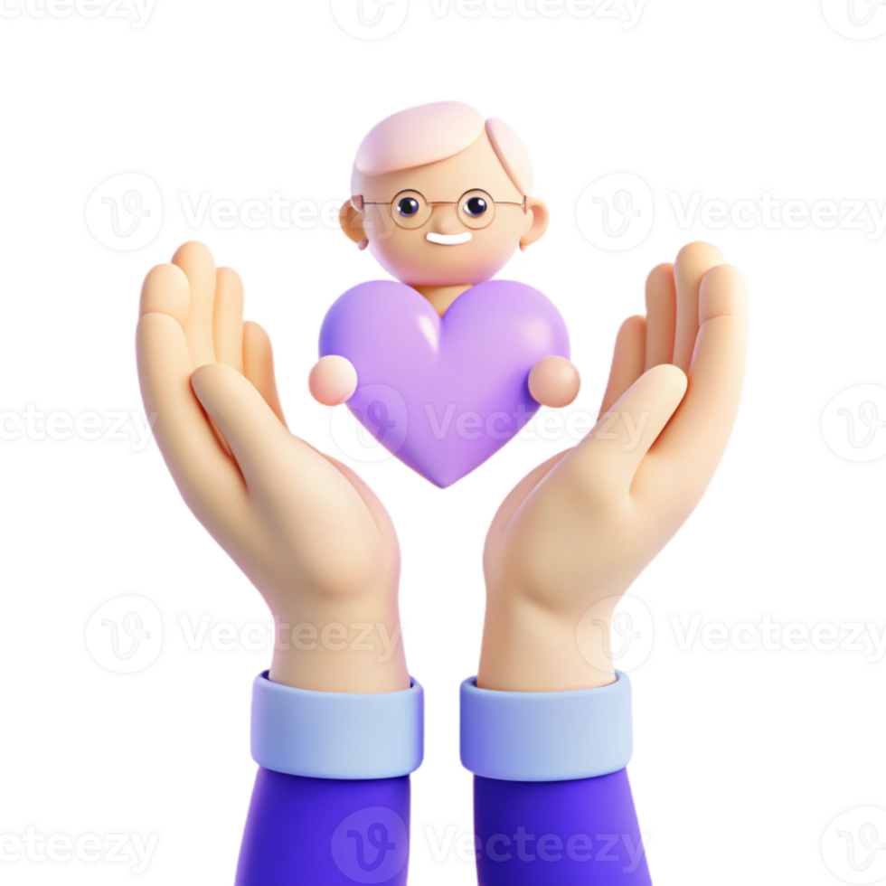 3D Render of Hands Holding a Heart png